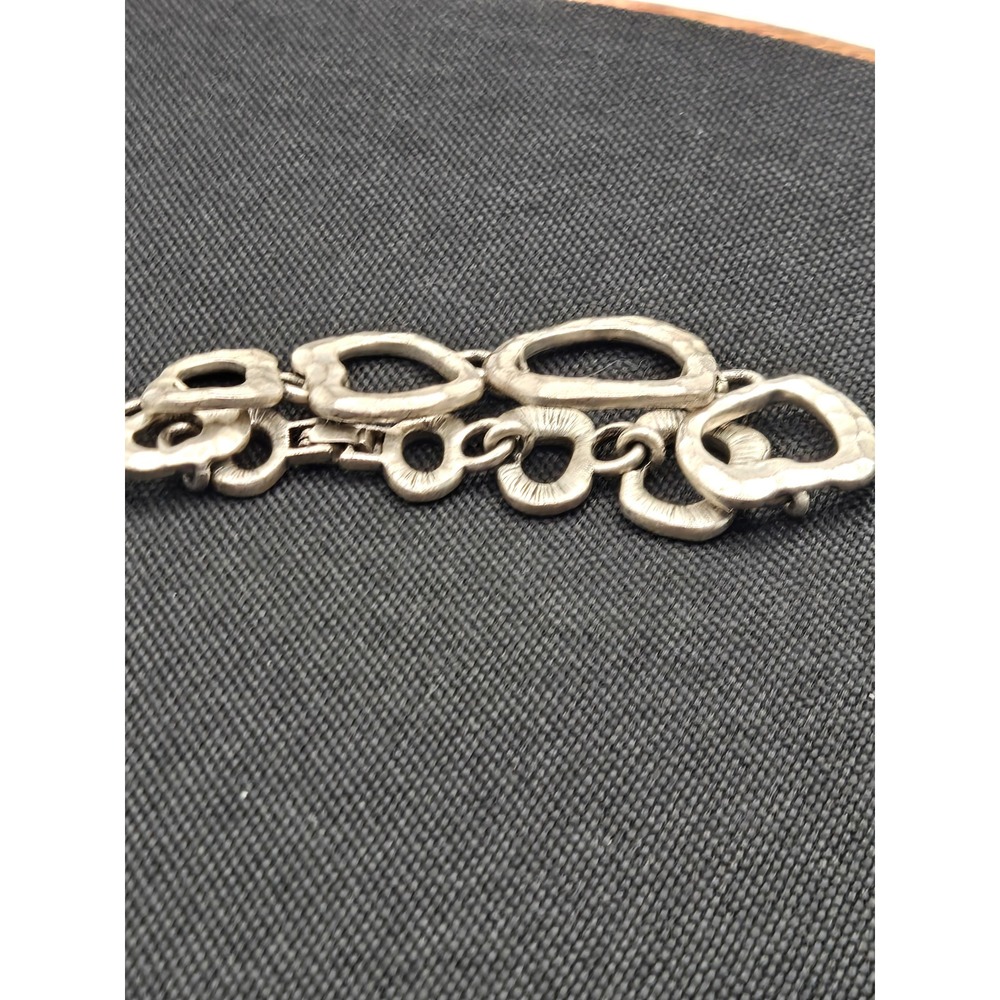 Lia Sophia Silver Tone Hammered Organic Link Statement Bracelet 7.1 Inch